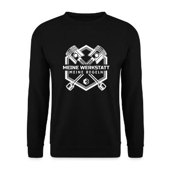 Meine Werkstatt Meine Regeln - Unisex Pullover - Schwarz - Vorne - Alina (178cm) & Michal (187cm)