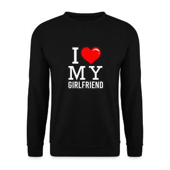 Paare I love my Girlfriend Partnerlook Geschenk - Unisex Pullover - Schwarz - Vorne - Alina (178cm) & Michal (187cm)