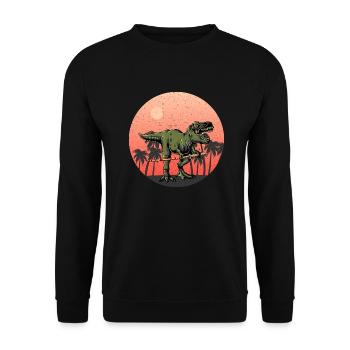 Samurai T Rex - Cooler Dino mit Samurai Schwert - Unisex Pullover - Schwarz - Vorne - Alina (178cm) & Michal (187cm)