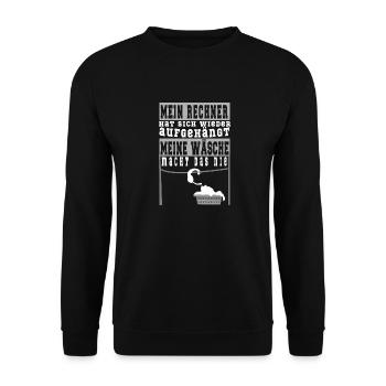 Lustiger Gamer Spruch über Rechner & Wäsche Design - Unisex Pullover - Schwarz - Vorne - Alina (178cm) & Michal (187cm)