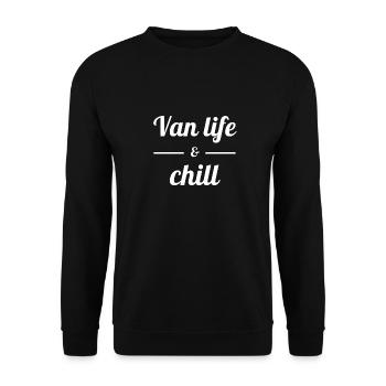Van life & chill || Camping & nature fans gift - Unisex Sweatshirt - black - Front - Alina (178cm) & Michal (187cm)