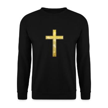 Goldenes Kreuz Christentum Jesus Christus Kirche - Unisex Pullover - Schwarz - Vorne - Alina (178cm) & Michal (187cm)