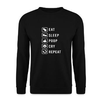 Eat Sleep Poop Cry Cry Repeat Baby Geburt Geschenk - Unisex Pullover - Schwarz - Vorne - Alina (178cm) & Michal (187cm)