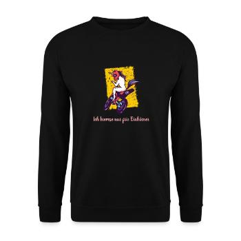 Ich bremse nur für Einhörner - Einhorn Motorrad - Unisex Pullover - Schwarz - Vorne - Alina (178cm) & Michal (187cm)