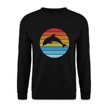 Vintage retro Streifen Delfin Silhouette - Unisex Pullover - Schwarz - Vorne - Alina (178cm) & Michal (187cm)