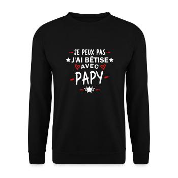 Je peux pas j'ai bêtise avec papy - Sweat-shirt Unisexe - noir - Devant - Alina (178cm) & Michal (187cm)