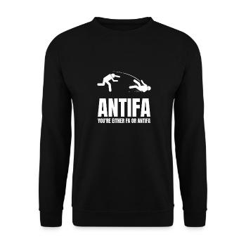 Antifa - Du bist entweder Fa oder Antifa - Unisex Pullover - Schwarz - Vorne - Alina (178cm) & Michal (187cm)