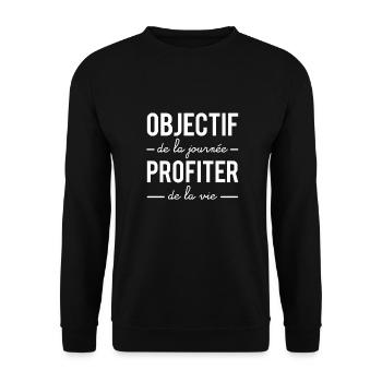 Objectif de la journée profiter de la vie - Sweat-shirt Unisexe - noir - Devant - Alina (178cm) & Michal (187cm)