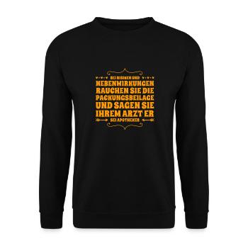 bei Risiken und Nebenwirkungen - Unisex Pullover - Schwarz - Vorne - Alina (178cm) & Michal (187cm)
