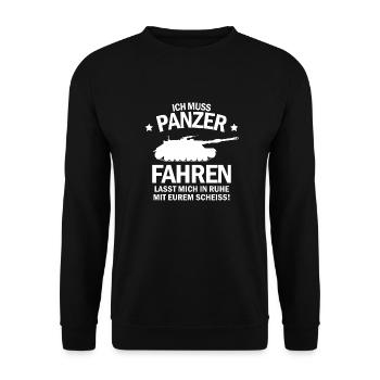Militär Panzer Spruch Soldat Geschenk - Unisex Pullover - Schwarz - Vorne - Alina (178cm) & Michal (187cm)