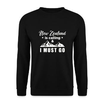 New Zealand is calling and I must go Geschenkidee - Unisex Pullover - Schwarz - Vorne - Alina (178cm) & Michal (187cm)