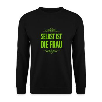 selbst ist die Frau - Unisex Pullover - Schwarz - Vorne - Alina (178cm) & Michal (187cm)