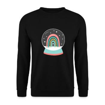 Schneekugel bunter Regenbogen Frohe Weihnachten - Unisex Pullover - Schwarz - Vorne - Alina (178cm) & Michal (187cm)