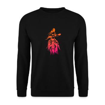 Polynesisches Mädchen spielt Ukulele Tribal Tattoo - Unisex Pullover - Schwarz - Vorne - Alina (178cm) & Michal (187cm)