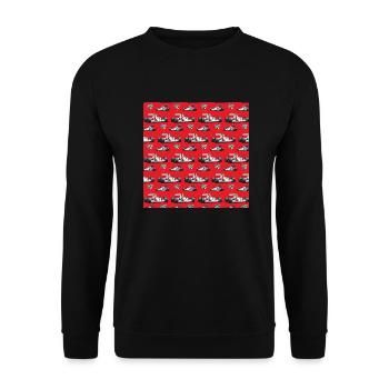 Rennwagen Neck Gator Rennwagen Checkered Flag - Unisex Pullover - Schwarz - Vorne - Alina (178cm) & Michal (187cm)