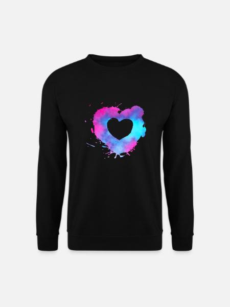Aquarellherz mit rosa und hellblauen Farben - Unisex Pullover - Schwarz