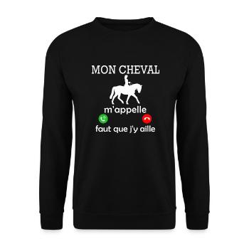 mon cheval m appelle - femme humour cavalière - Sweat-shirt Unisexe - noir - Devant - Alina (178cm) & Michal (187cm)