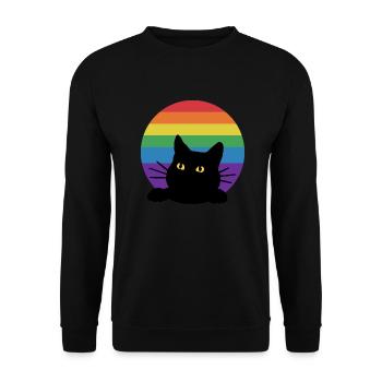 Regenbogen Katze - Unisex Pullover - Schwarz - Vorne - Alina (178cm) & Michal (187cm)