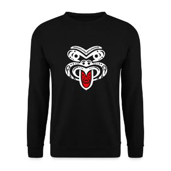 Maori Tiki Masque Visage Tatouage Tribal Polynésien - Sweat-shirt Unisexe - noir - Devant - Alina (178cm) & Michal (187cm)