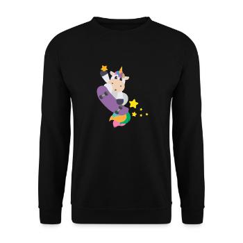 Einhorn Skateboarden Magie Sterne Kindergeschenk - Unisex Pullover - Schwarz - Vorne - Alina (178cm) & Michal (187cm)
