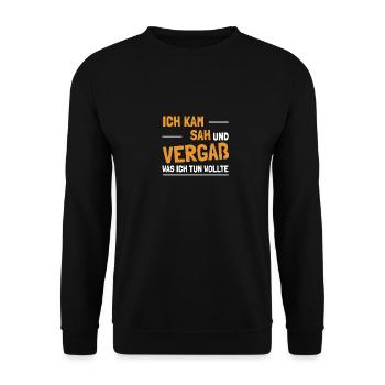 Ich kam sah und vergaß was ich tun wollte witzig - Unisex Pullover - Schwarz - Vorne - Alina (178cm) & Michal (187cm)