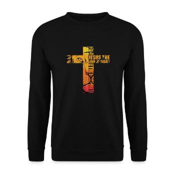 Lion Judah Jésus Croix Christ Crue Église Chemise - Sweat-shirt Unisexe - noir - Devant - Alina (178cm) & Michal (187cm)
