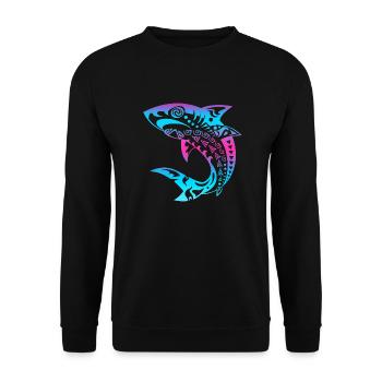 Idée cadeau tatouage tribal polynésien requin maori - Sweat-shirt Unisexe - noir - Devant - Alina (178cm) & Michal (187cm)