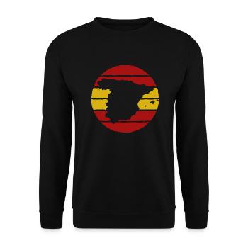 Spanien Flagge Vintage Malle Madrid Used Look - Unisex Pullover - Schwarz - Vorne - Alina (178cm) & Michal (187cm)