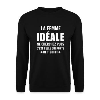 la femme idéale porte ce t shirt - humour femme - Sweat-shirt Unisexe - noir - Devant - Alina (178cm) & Michal (187cm)