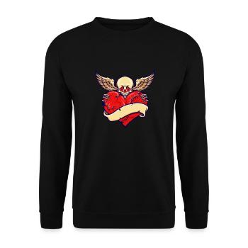 Broken Heart Skull Valentine Schädel mit Flügeln - Unisex Pullover - Schwarz - Vorne - Alina (178cm) & Michal (187cm)