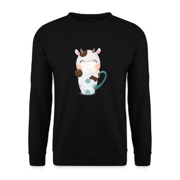 Cute cow looks out of a mug with stars - Unisex Sweatshirt - black - Front - Alina (178cm) & Michal (187cm)