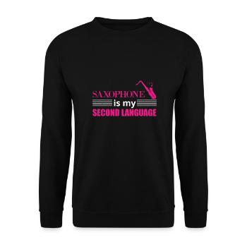 Saxophone is my second language Musik Liebhaber - Unisex Pullover - Schwarz - Vorne - Alina (178cm) & Michal (187cm)