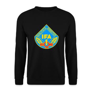 IFA Qualitätsarbeiter Q1 2021 DDR Auszeichnung - Unisex Pullover - Schwarz - Vorne - Alina (178cm) & Michal (187cm)