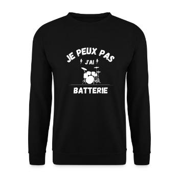 JE PEUX PAS J AI BATTERIE T-shirt Humour - Sweat-shirt Unisexe - noir - Devant - Alina (178cm) & Michal (187cm)