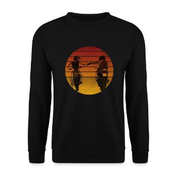 Motorrad Motorcross Motorradfahrer Bikers Vintage - Unisex Pullover - Schwarz - Vorne - Alina (178cm) & Michal (187cm)