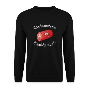 la charcuterie c'est la vie!!! - Sweat-shirt Unisexe - noir - Devant - Alina (178cm) & Michal (187cm)