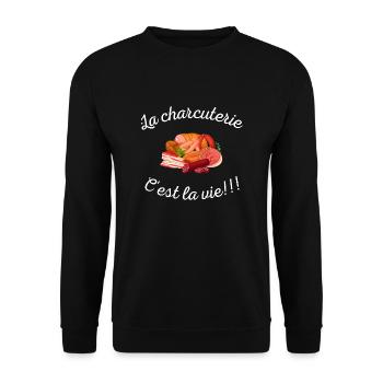 la charcuterie c'est la vie!!! - Sweat-shirt Unisexe - noir - Devant - Alina (178cm) & Michal (187cm)