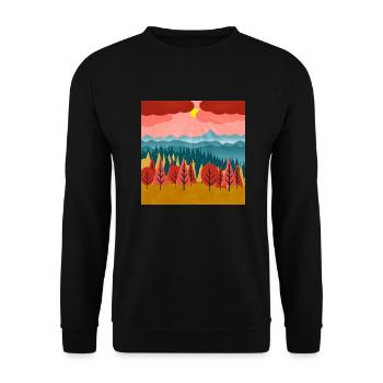 Landschaft eines Waldes bei Sonnenuntergang - Unisex Pullover - Schwarz - Vorne - Alina (178cm) & Michal (187cm)