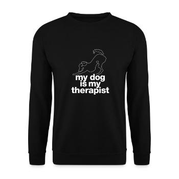 « my dog is my therapist » Déclaration avec chien - Sweat-shirt Unisexe - noir - Devant - Alina (178cm) & Michal (187cm)