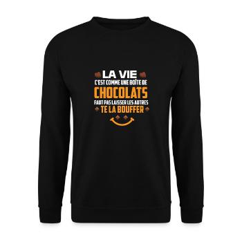 La vie c’est comme une boîte de chocolats - Sweat-shirt Unisexe - noir - Devant - Alina (178cm) & Michal (187cm)