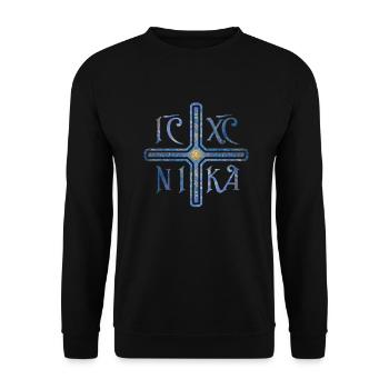 IC XC NIKA - Cross, Marble, Blue, Soul Symbol - Unisex Sweatshirt - black - Front - Alina (178cm) & Michal (187cm)
