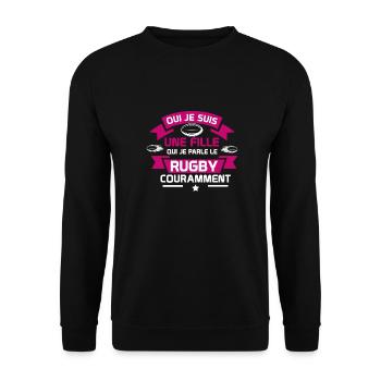 oui je suis une fille qui je parle le rugby - Sweat-shirt Unisexe - noir - Devant - Alina (178cm) & Michal (187cm)