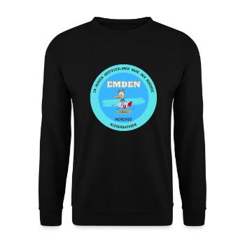 Emden im Herzen Ostfrieslands - Unisex Pullover - Schwarz - Vorne - Alina (178cm) & Michal (187cm)