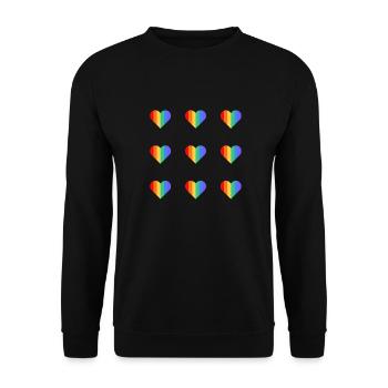 Regenbogen-Herz-Muster - Unisex Pullover - Schwarz - Vorne - Alina (178cm) & Michal (187cm)