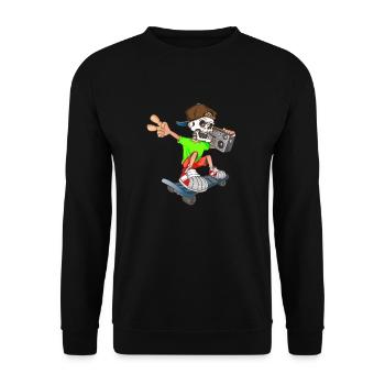 Lustiger Skater mit Musikbox - Unisex Pullover - Schwarz - Vorne - Alina (178cm) & Michal (187cm)