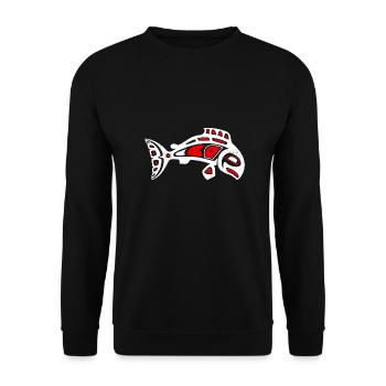 Haida-Lachs symbol Tribal Tattoo-Geschenkidee - Unisex Pullover - Schwarz - Vorne - Alina (178cm) & Michal (187cm)