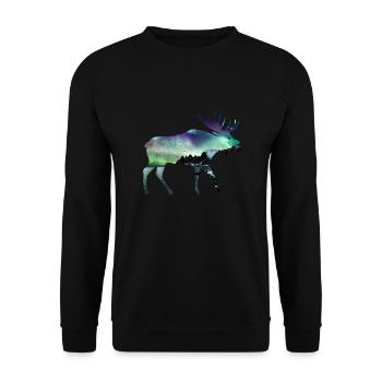 Double Exposure Tiere Elch Nordlicht Geschenkidee - Unisex Pullover - Schwarz - Vorne - Alina (178cm) & Michal (187cm)