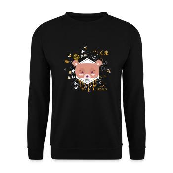 Kawaii Bear Kuma with Flowers and Bees, Adorable - Unisex Sweatshirt - black - Front - Alina (178cm) & Michal (187cm)