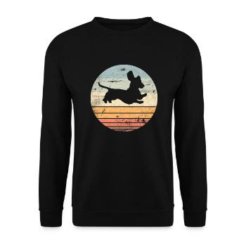 Dackel Sprung Dackelhund Dachshund Vintage - Unisex Pullover - Schwarz - Vorne - Alina (178cm) & Michal (187cm)