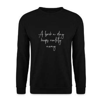 A book a day keeps reality away - Sweat-shirt Unisexe - noir - Devant - Alina (178cm) & Michal (187cm)